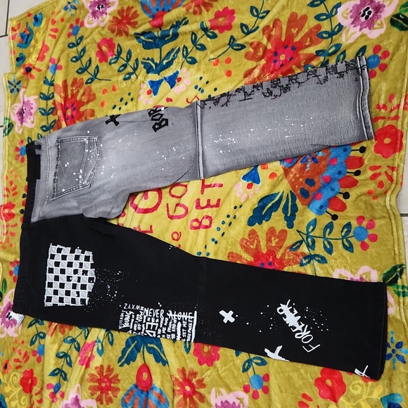 Smoke Rise men's bi color 40/32 graffiti jeans - Picture 4 of 8